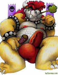 anthro balls big_balls bowser drugs genitals hi_res looking_at_viewer male male_only marijuana mario_(series) musk nintendo reptile scalie slightly_chubby solo video_games yagi_b._(artist)