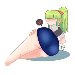 1girls ass big_ass big_butt bubble_ass bubble_butt cami_(fnafhs) embarrassed fhs fhsz3r0 fnafhs fnafhs_z3ro fnafhsrule34 green_hair heart homerbls laying_down long_hair ponytail sole_female tagme thick_ass white_background