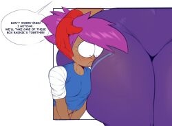 2girls blush carol_(ok_k.o.!_let's_be_heroes) carol_kincaid clothing dark-skinned_female dark_skin enid enid_(ok_k.o.!_lbh) eyelashes female female_only furaffinity gloves hand_on_another's_head hips huge_ass human milf ok_k.o.!_let's_be_heroes pressed_against purple_hair red_clothing red_gloves sweat tagme thick_legs thick_thighs vhs_scrooge white_sclera