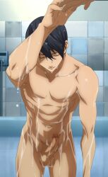 abs anime_style balls ballsack bath bathing bathtub boner completely_naked completely_nude completely_nude_male exposed_balls exposed_penis free! free!_iwatobi_swim_club gay haruka_nanase male male_only naked naked_male nanase_haruka_(free!) no_nipples nude nude_male standing swimming wet wet_body wet_hair wet_skin