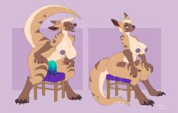 3_toes absurd_res anthro ass big_breasts big_butt blue_eyes blush breasts brown_body brown_fur dildo dildo_in_pussy dildo_insertion dildo_on_chair dildo_sitting feet female fur furniture genitals hi_res huge_butt huge_dildo hyena kangaroo looking_at_viewer macropod mammal marsupial nipples nude open_mouth penetration pussy sex_toy sex_toy_in_pussy sex_toy_insertion signature smile solo stool stripes thick_thighs toes vaginal_penetration yogoat