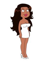 1girls breasts brown_eyes cleavage dark-skinned_female dark_skin family_guy female female_focus heels hourglass_figure large_breasts long_hair long_legs ohthesunnyside plump_lips shitpost solo solo_female sunny_(ohthesunnyside) tube_dress white_background white_dress white_heels