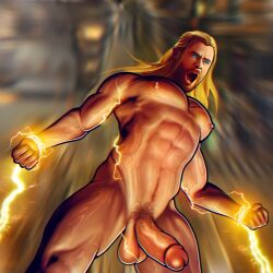 1boy actor bondage bound celebrity chris_hemsworth erect_penis erection hard_on human human_only in_character light-skinned_male light_skin lightning long_hair male_only marvel marvel_cinematic_universe muscular muscular_male struggling thor:_love_and_thunder thor_(marvel) thor_(series) tied_up uncut veiny_penis vulgrpink you_flicked_too_hard_dammit