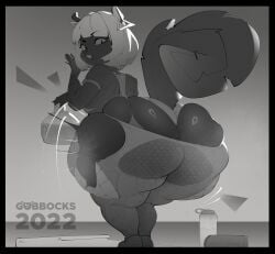 anthro big_ass bottom_heavy bubble_butt female furry gobbocks huge_ass monochrome no_humans small_breasts solo squigga squirrel torn_clothes wardrobe_malfunction