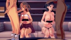 2boys 2girls agil animated beer_can blowjob censored cheating cheating_girlfriend controller cuckold dark-skinned_male dark_skin eggys fellatio ffmm_foursome foursome half-dressed holding_head interracial kirigaya_suguha klein light-skinned_female light-skinned_male light_skin netorare ntr panties playing_videogame sofa standing sucking_penis sword_art_online yuuki_asuna