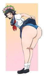 ass_expansion black_hair breasts flower_crown huge_ass kobi-tfs loafers long_legs looking_at_viewer panties school_uniform short_hair smiling_at_viewer to_aru_kagaku_no_railgun uiharu_kazari