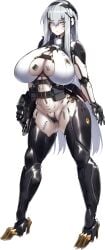 android android_(konoshige) barcode big_breasts konoshige_(ryuun) mechanical_arms navel original ryuun_(stiil) servant_android_(konoshige) white_hair