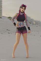 1girls 3d barefoot beach beach_jules black_nails blender clothed clothing feet female female_focus female_only fingernails fortnite freckles goggles goggles_on_head gzarfx jules_(fortnite) light-skinned_female light_skin looking_at_viewer nail_polish nose_piercing pink_hair solo tattoo tattoos toenail_polish toenails toes watermark