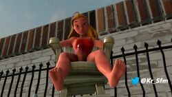 1futa 3d clothed clothing erection futa_only futanari human kr_sfm lifeguard_(lilo_and_stitch) lilo_and_stitch looking_at_viewer low-angle_view self_upload sitting sitting_on_chair solo swimsuit