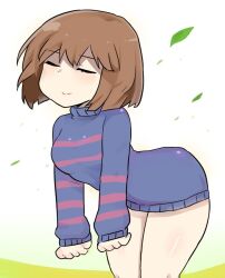 blue_shirt brown_hair closed_eyes female female_only frisk frisk_undertale goodbad963 short_hair solo solo_female striped_shirt undertale undertale_(series) white_skin