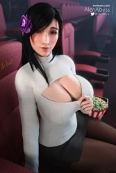 1girls 2022 3d alenabyss artist_signature big_boobs black_hair black_stockings boob_window boobs breasts cleavage cleavage_cutout deep_cleavage female female_only final_fantasy final_fantasy_vii final_fantasy_vii_remake fully_clothed hi_res hips huge_breasts indoors long_hair looking_at_viewer miniskirt movie_theater pantyhose pencil_skirt popcorn skirt slim_waist solo solo_female square_enix stockings thick_thighs thighs tifa_lockhart tight_clothing white_shirt wide_hips