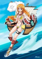 1girls big_breasts female female_only homie_(one_piece) looking_at_viewer nami nipples one_piece orange_hair partially_clothed raida_(j5einmnjp3r49k6) soru_soru_no_mi zeus_(one_piece)