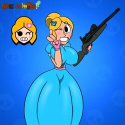 1girls areola areolae bean_smile big_areola big_areolae big_ass big_breasts big_butt blonde_hair blue_dress brawl_stars breasts cheek_spots choker digital_drawing_(artwork) digital_media_(artwork) dress ear eyebrows eyelashes female gloves hair_bun long_dress peace_sign pink_gloves piper_(brawl_stars) pussy shaded skull smile smiling sniper sniper_rifle supercell teeth thiccgumbear v