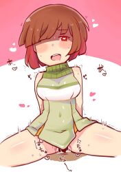 brown_hair chara female goodbad963 green_shirt red_eyes short_hair undertale undertale_(series) white_skin