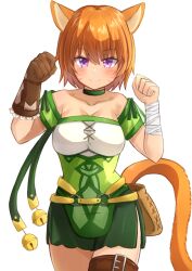 1girls bandage bare_thighs cat_ears cat_tail catgirl choker cleavage face_markings fire_emblem fire_emblem:_path_of_radiance fire_emblem:_radiant_dawn glove green_clothing laguz_(race) lethe_(fire_emblem) nintendo nyankonokuni orange_fur orange_hair paw_pose purple_eyes short_hair slit solo thigh_strap thighs