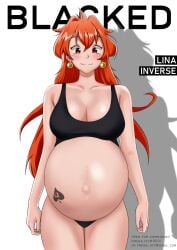 1girls big_breasts blacked blacked_clothing breasts clothed female female_only freshlyet human light-skinned_female light_skin lina_inverse long_hair netorare orange_hair pregnant pregnant_belly pregnant_female queen_of_spades ready_to_pop red_eyes red_hair slayers solo solo_female sorceress tattoo underwear