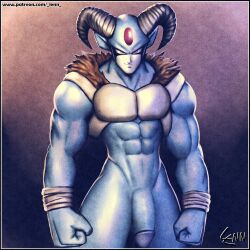 abs blue_body blue_skin bovid caprine demon dragon_ball dragon_ball_super genitals goat horn humanoid lenn520 male male_focus male_only mammal moro_(dragon_ball) muscular muscular_male penis solo solo_male