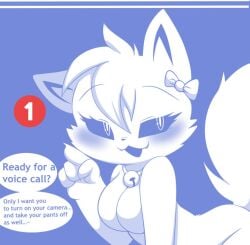 1girls 4_fingers :3 background blue_background blush boobs breasts cat cat_ears cat_girl cat_humanoid cat_tail clyde_(discord) dirty_talk discord_(app) eyebrows eyelashes eyes felid feline feline_humanoid felis female fingers flush flushed fur furry furry_female hair humanoid notification open_mouth question question_mark solo talking talking_to_viewer teeth teeth_visible tits white_body white_fur