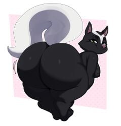 anthro ass big_ass big_ass_(female) big_butt black_fur breasts butt dreamworks fat_ass fat_butt female female_only huge_butt looking_at_viewer looking_back nude over_the_hedge paramount_pictures simple_background skunk solo sssonic2 stella_(over_the_hedge) thick_thighs