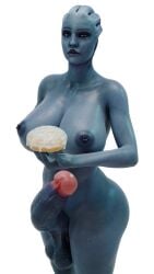 1futa 3d 3d_(artwork) alien asari big_breasts circumcised curvy erection feizaisfm futa_only futanari holding_object huge_balls huge_cock liara_t'soni mass_effect nipples solo solo_futa tagme