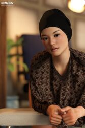 1girls 2020 3d all_fours bent_over brown_eyes cute depth_of_field female female_only hijab indoors losekorntrol no_panties nopan on_all_fours slushe_(website) solo solo_female