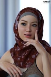 1girls 2020 3d bra cute depth_of_field female female_only hijab indoors losekorntrol panties seated sitting slushe_(website) solo solo_female underwear