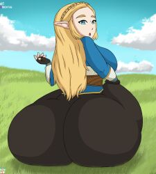 1girls 2021 absurd_res alternate_version_available artist_name ass big_ass big_breasts big_butt blonde_hair breasts breath_of_the_wild bubble_butt curvaceous curvy curvy_body curvy_female curvy_figure cyan_eyes detailed_background digital_media_(artwork) elf_ears eyelashes female female_focus female_only fingers from_behind gloves hi_res hourglass_figure huge_ass huge_butt light-skinned_female light_skin long_blonde_hair long_hair looking_back_at_viewer nintendo outside patreon_logo patreon_logo_censor princess_zelda round_ass signature sitting solo the_legend_of_zelda the_legend_of_zelda:_breath_of_the_wild thick_ass thick_thighs tight_clothing tongue ultiblackfire voluptuous wide_hips zelda_(breath_of_the_wild)