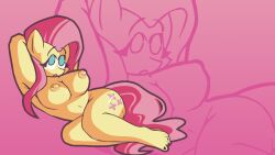 anthro areolae bbpanzu breasts cutie_mark edit female female_only fluttershy fluttershy_(mlp) friday_night_funkin friendship_is_magic furry my_little_pony nipples nude pink_background pink_hair pony simple_background simple_shading straight_hair yellow_fur