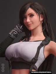 1girls 2021 3d 3dhotgirls black_hair clothed clothing earrings fanart female female_only final_fantasy final_fantasy_vii gloves large_breasts long_hair red_eyes slushe_(website) smile so solo solo_female standing tifa_lockhart