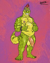 5_toes absurd_res alligator alligatorid anthro balls bara barefoot belly belly_overhang claws crocodilian digital_drawing_(artwork) digital_media_(artwork) feet five_nights_at_freddy's five_nights_at_freddy's:_security_breach flaccid genitals green_body hi_res humanoid_feet humanoid_genitalia humanoid_penis kaiipwilde_(artist) looking_at_viewer male male_only montgomery_gator_(fnaf) muscular muscular_anthro muscular_male nipples nude penis plantigrade pornography reptile scalie scottgames slightly_chubby smile solo teeth toes video_games