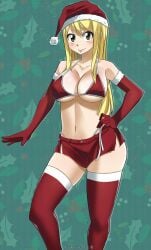 big_breasts bikini blonde_hair cute fairy_tail full_body gaston18 long_hair looking_at_viewer lucy_heartfilia santa_costume santa_hat smile teenager