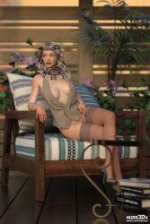 1girls 2020 3d breasts brown_eyes clothed clothing depth_of_field female female_only hijab large_breasts losekorntrol pinup seated sitting slushe_(website) solo solo_female