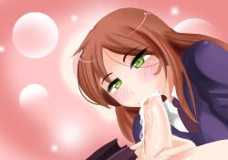 1futa 1girls aika_hoshida_(plum_tea) big_penis blush brown_hair cum cum_in_mouth erection fellatio female_focus futa_on_female futanari game_cg green_eyes hand_on_penis light-skinned_female oral penis plum_(plum_tea) plum_tea saintxtail saliva school_uniform sex skirt solo_focus yuri