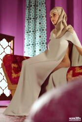 1girls 2020 3d clothed clothing depth_of_field female female_only hijab losekorntrol no_bra no_panties nopan pinup seated sitting slushe_(website) solo solo_female