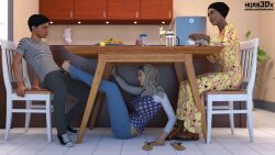 1boy 1girls 2020 3d clothed clothed_sex clothing female footjob hijab indoors losekorntrol male side_view slushe_(website) stealth_sex under_the_table