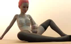 1futa 1girls 2021 3d bottomless bury erect_penis erection female futa_only futanari gradient_background masturbation nude pink_hair size_theft slushe_(website) solo solo_futa