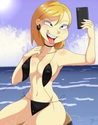 1girls aged_up all_grown_up angelica_pickles blonde_hair breasts dalley_le_alpha ear_ring eyelashes eyeshadow female female_only neckband nickelodeon selfie solo swimsuit swimwear taking_picture tongue_out