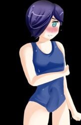 1futa blue_eyes blue_hair blush breasts bulge futanari penis plum_tea rei_yukimura_(plum_tea) saintxtail small_breasts sprite sprite_art sukumizu sweat swimsuit wet