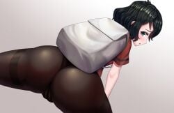 1girls ass ass_focus black_hair cameltoe female female_only human kaban_(kemono_friends) kemono_friends neukkom panties pantyhose solo