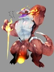 anthro balls bara big_penis erection generation_9_pokemon genitals hi_res humanoid male male_only mame02550912 muscular muscular_male nintendo open_mouth pecs penis pokémon_(species) pokemon pokemon_(species) pokemon_sv skeledirge solo surprise vein veiny_penis video_games