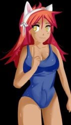 1futa amber_eyes breasts bulge cat_ears futanari nekomimi orange_hair penis plum_tea saintxtail sprite sprite_art sukumizu suzu_(plum_tea) sweat swimsuit wet