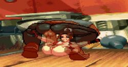 1boy 1girls animated backsack birdie dark-skinned_male defeated defeated_heroine endured_face fatal_fury king_of_fighters light-skinned_female loop m.u.g.e.n mai_shiranui mating_press pixel_art rape rough_sex sex snk street_fighter tagme vaginal_penetration