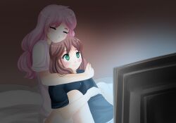 1futa 1girls casual clothed cuddling fumiko_fujimoto_(plum_tea) futanari game_cg plum_(plum_tea) plum_tea saintxtail sitting tv watching watching_tv wholesome