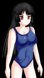 1futa aika_hoshida_(plum_tea) big_breasts black_hair breasts bulge futanari large_breasts penis plum_tea red_eyes saintxtail sprite sprite_art sukumizu sweat swimsuit wet