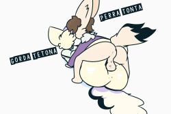 anthro ass balls canid canine dettyfenik domestic_cat duo erection felid feline felis fennec fox fur genitals heart hi_res jackmeowy male male/male male_penetrated male_penetrating male_penetrating_male mammal nude penetration reed sex simple_background spanish_text text