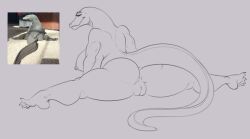 anthro anus ass bedroom_eyes betty_the_komodo_dragon betty_the_monitor big_butt black_betty_(meme) breasts flexible genitals lizard narrowed_eyes nipples nude pussy reptile scalie schwoo seductive splits spread_legs spreading