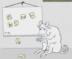 2d balls beastmilk bovid bovine cattle cervid drawing genitals hooves horn inks lined male mammal penis post-it_note sitting tongue tongue_out udders whiteboard