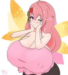 1girls adorable camisole cute fairy fairy_ichika happy hyper_breasts indie_virtual_youtuber leggings nipple_bulge nipples_peek pink_hair riley_moore_(artist) squishing_face tagme virtual_youtuber wholesome winking winking_at_viewer