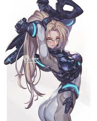 1girls ass blizzard_entertainment blonde_hair blue_eyes bodysuit butt dat_ass female female_only latex looking_at_viewer looking_back nova_(starcraft) painting_(artwork) petite pose posing solo starcraft thejettyjetshow white_background zero_suit