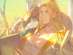 1boy elden_ring fromsoftware gay godwyn_the_golden lichdragon_fortissax light-skinned_male male male_only muscular_male open_shirt pecs solo solo_male tachiloltachi topless